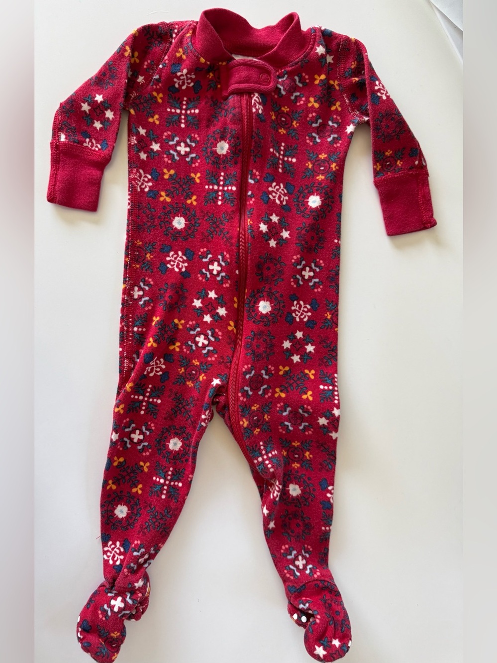 Hanna Andersson Red Floral Print Footed One-Piece, 0-3 months